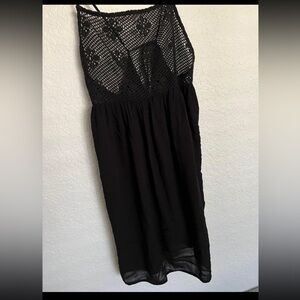 Black bathing suit, cover-up with netting top and tie  back size large nwot